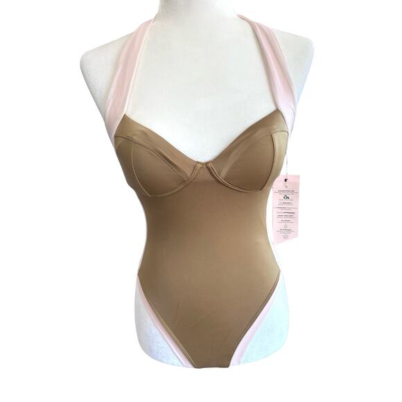 We Are HAH Swimsuit Bodysuit Free People Pull It Thru Bodycon Gold Size Small - Picture 1 of 11